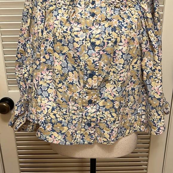 Free People James Smock Top in Light Blue Chambray Combo, Size XLarge, NWT - Picture 5 of 16